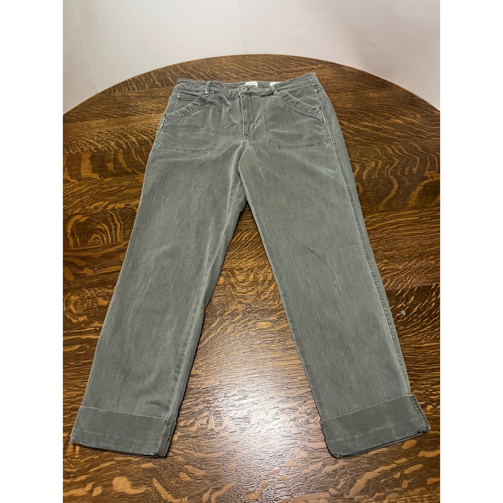 J.Jill Denim Pants Womens 10 Green High Rise Straight Leg Cuffed Utility Pockets
